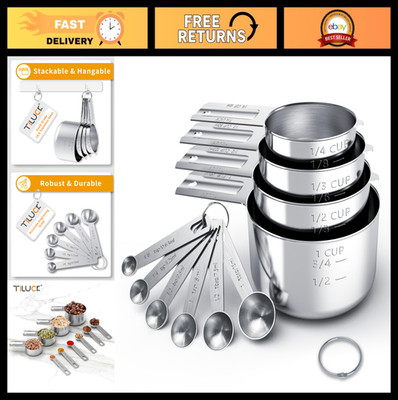 Stainless Steel Measuring Cups & Spoons Set - Kitchen Gadgets for Cooking & Baki