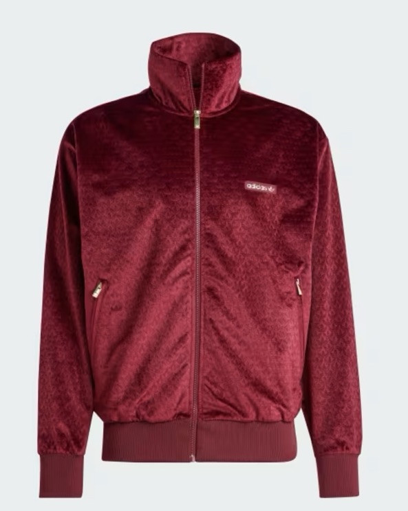 adidas Originals Mono Plush Velour Track Top Jacket Burgundy