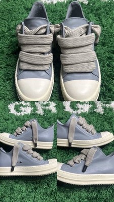Rick Owens Gray White Leather Lace Up Men's Padded Casual Sneakers