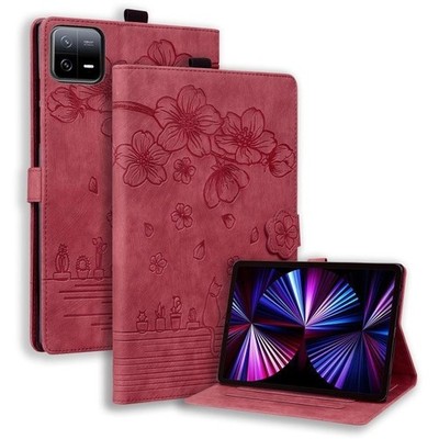 Für Xiaomi Pad 8 / 8 Pro / 7 / 7 Pro Cartoon Sakura Cat Embossed Leather Case