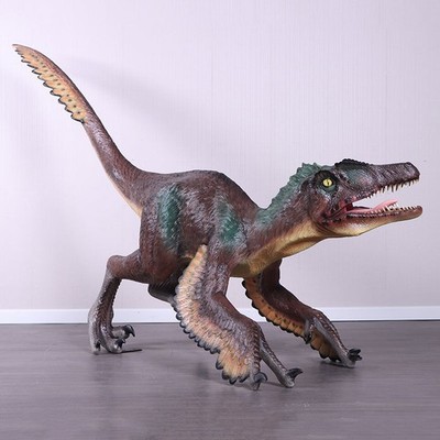 Feathered Velociraptor Dinosaur Life Size Resin Statue Jurassic Theme Decor Prop