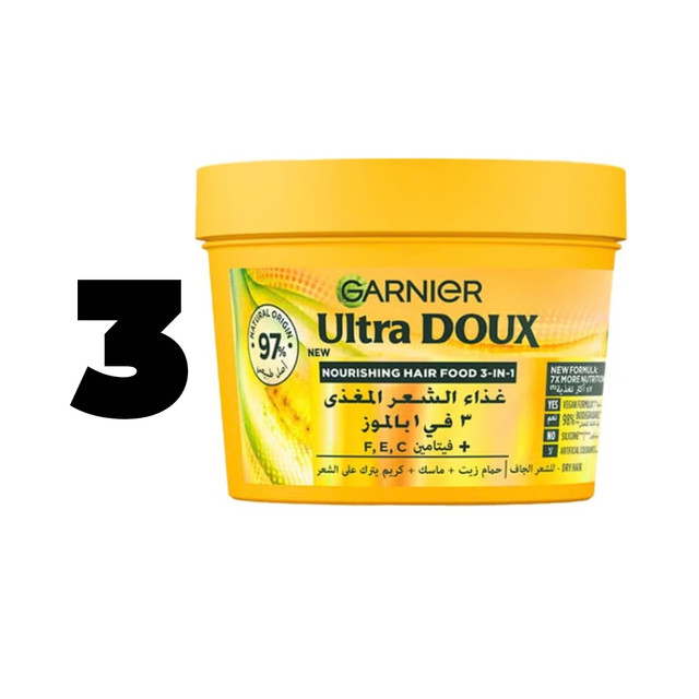 3X Garnier Ultra Doux Hair Food Nourishing Banana 3-in-1 Hair Mask For Dry Hair