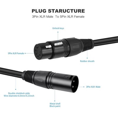 Music Interfaces Cable 3 Pin to 5 Pin for Microphones and DMX512 Controllers