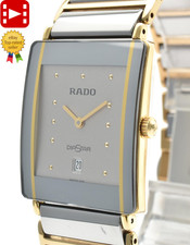Near MINT RADO DIASTAR 160.0281.3N Silver Ceramic Date Qz Unisex Watch JAPAN