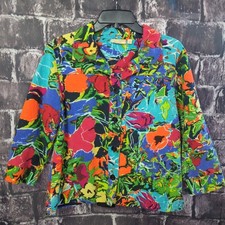 Choices Blazer Woman's Size Medium Multicolor Floral Button Stretch EUC