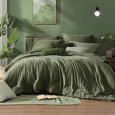  California King Comforter Set - 7 Pieces Cationic Dyeing Olive Green Bed in a 
