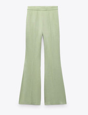 Zara Woman Nwt Green Flared Satin Effect Pants Size Medium