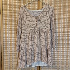 American Eagle Floral Babydoll Dress Cream Orange Long Sleeve Tiered Mini Medium