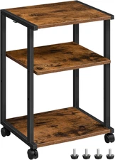 Mobile Printer Stand, 3-Tier Printer Cart under Desk with Storage, Industrial Ad