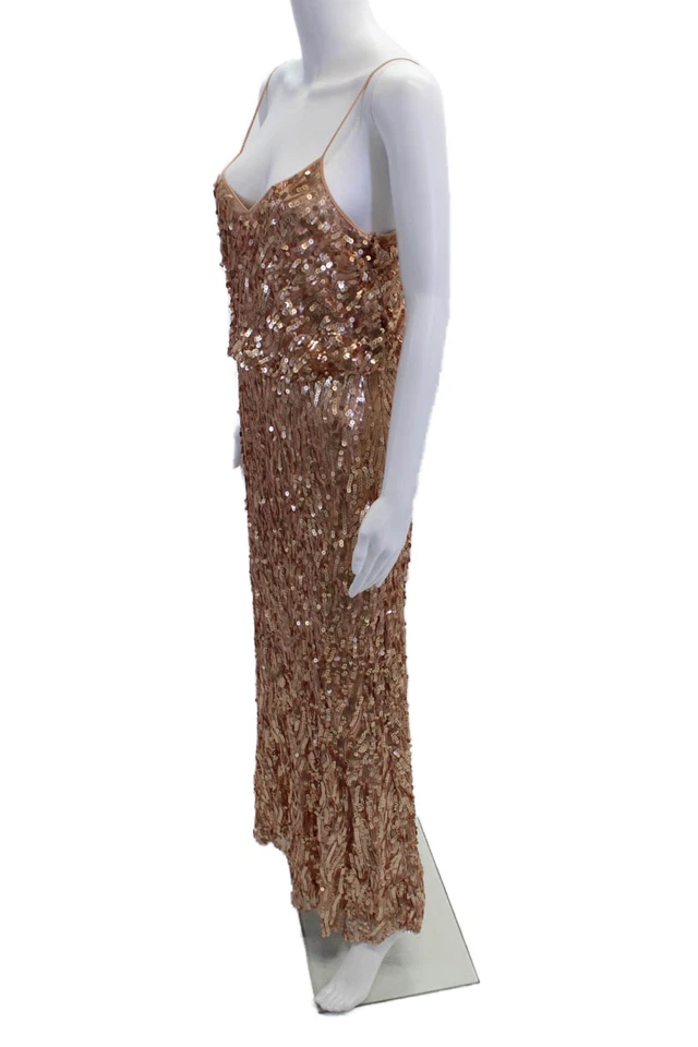 Vestido de cóctel Donna Morgan para mujer lentejuelas cuello en V sin mangas forrado rubor talla 8 Foto 2 de 4