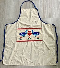 Vintage 60s Full Apron Smock Kitchen Crafts Country Cottage Doves Hearts Floral