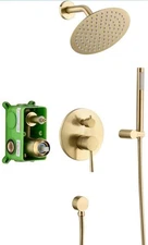 Sumerain Modern 8" Shower System High Pressure, Hand Shower Brushed Gold w/Valve