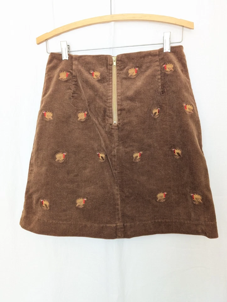 Castaway Nantucket Island Embroidered Skirt Turkeys Corduroy Brown Size 6 - Image 3 of 4