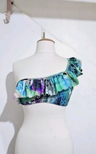 ASOS Swim Frill Floral Green One Shoulder Bikini Top Festival Swimsuit NEW 10