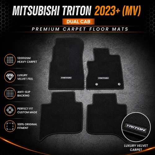 Premium Carpet Car Floor Mats 1200GSM for Mitsubishi Triton Dual Cab 2023+ MV
