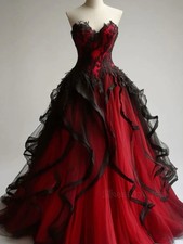 Red And Black Wedding Dress Ruffle Tulle Gothic Bridal Gown Customized Color hot