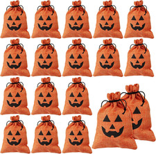 24 PCS Halloween Pumpkin Burlap Gift Bags with Drawstring, 5 X 7 Inch Treat Bags
