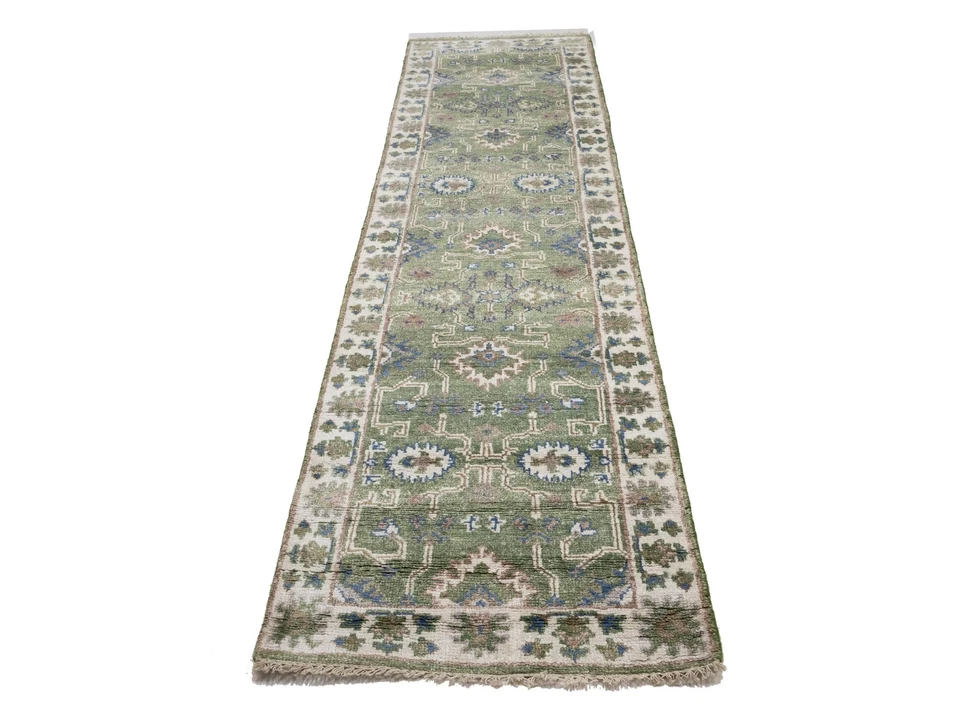Handmade Muted Wool Oushak Oriental Runner Rug 3X10 ft Floral Hallway Carpet - Image 2 of 4