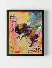 GUAJARDO Original Expressionism Neon Big Bee 14X11 Canvas Signed Art
