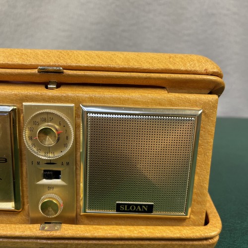 Vintage Sloan Travel Clock Radio Gold Leather Made in Japan TESTED - Picture 2 of 13