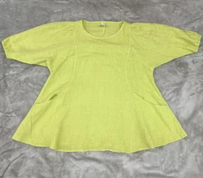 Match Point Tunic Top Womens Green Neon Linen Flowy Pockets Boho Lagenlook USA