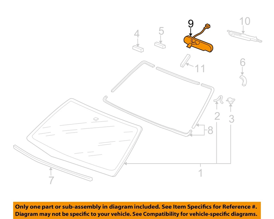 Used Front Center Interior Rear View Mirror fits: 2007 Honda Ridgeline w/compass — 第 3/4 张图片