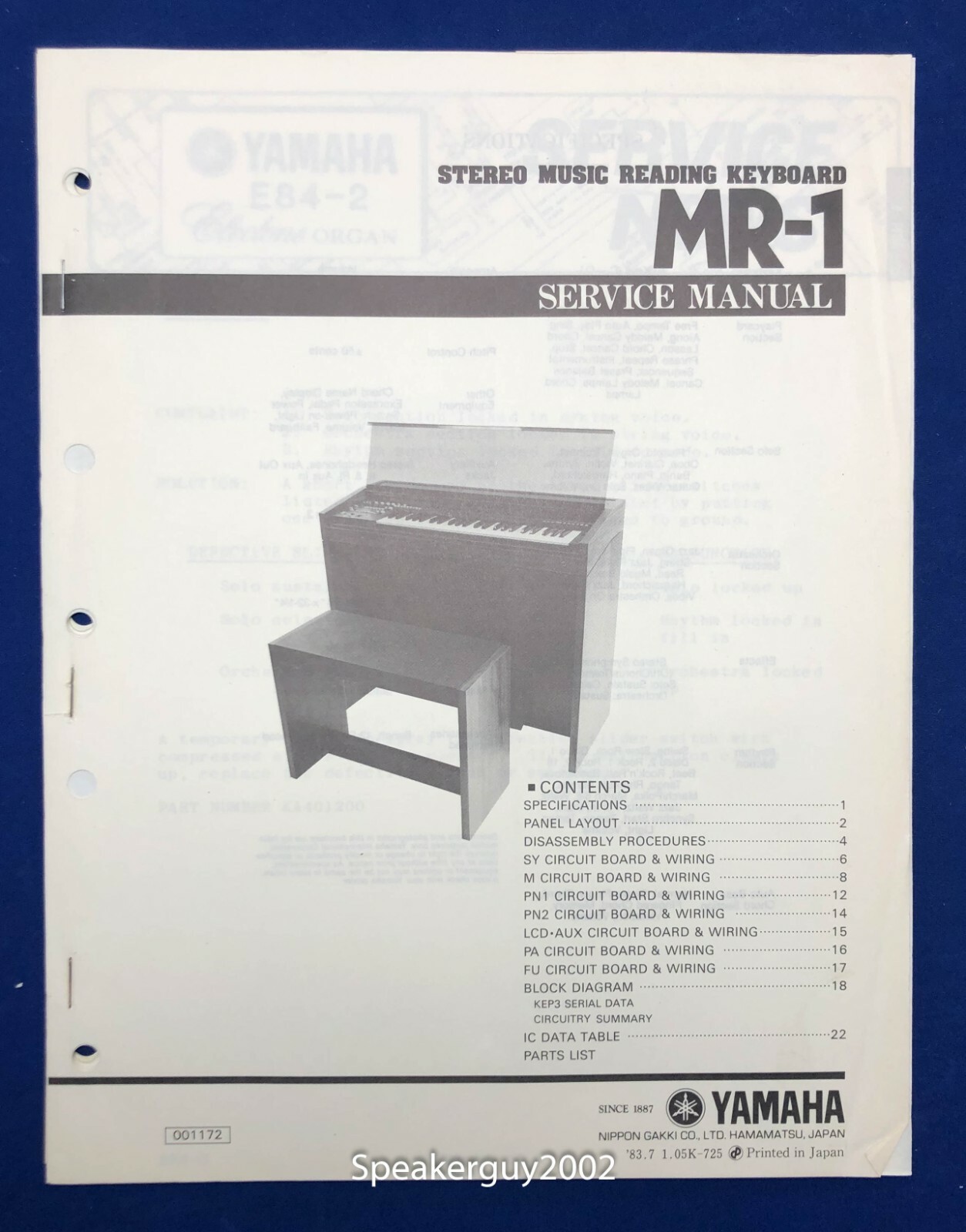 Original Yamaha Stereo Music Reading Keyboard Service Manual -- MR-1