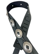 Leather Steel Oval Concho Guitar Strap Acoustic Electric Bass Antique Silver