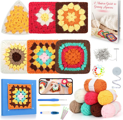 Beginner Crochet Kit for Adults & Kids - Granny Square Blanket & Bags Kit Includ