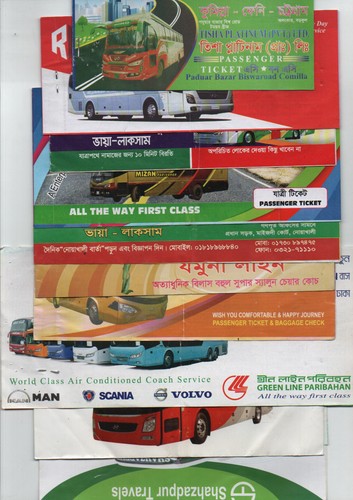 LOT OF 10 DIFFERENT BANGLADESH USED BUS PASSENGERS TICKET