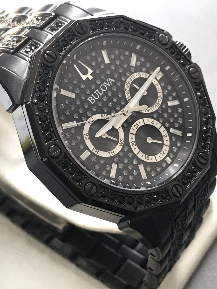 Mens Genuine Bulova Octava Royal Oak black Crystal Designer Watch 98C134