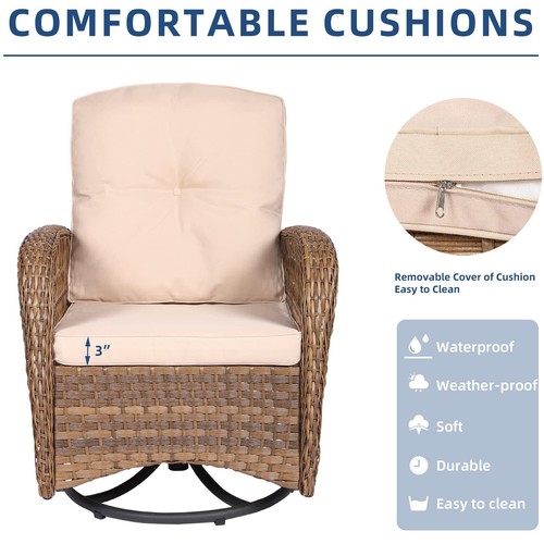 3 PCs Patio Wicker Conversation Bistro Set Rattan Gliding Rocking Swivel Chairs - Picture 10 of 32