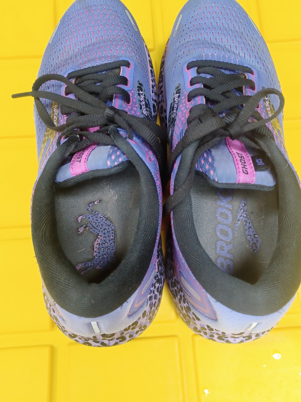 Brooks Ghost 14 Womens 8.5 B Shoes Purple Leopard Running Walking
