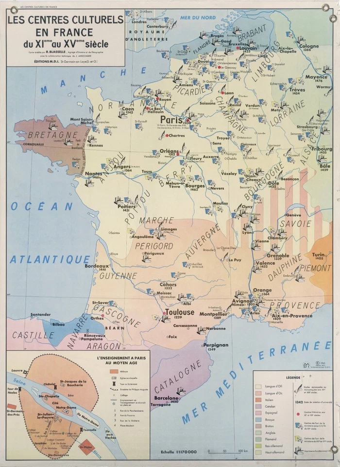 Carte régions France Lorraine Bretagne Normandie Alsace Ecole - Photo 1/1