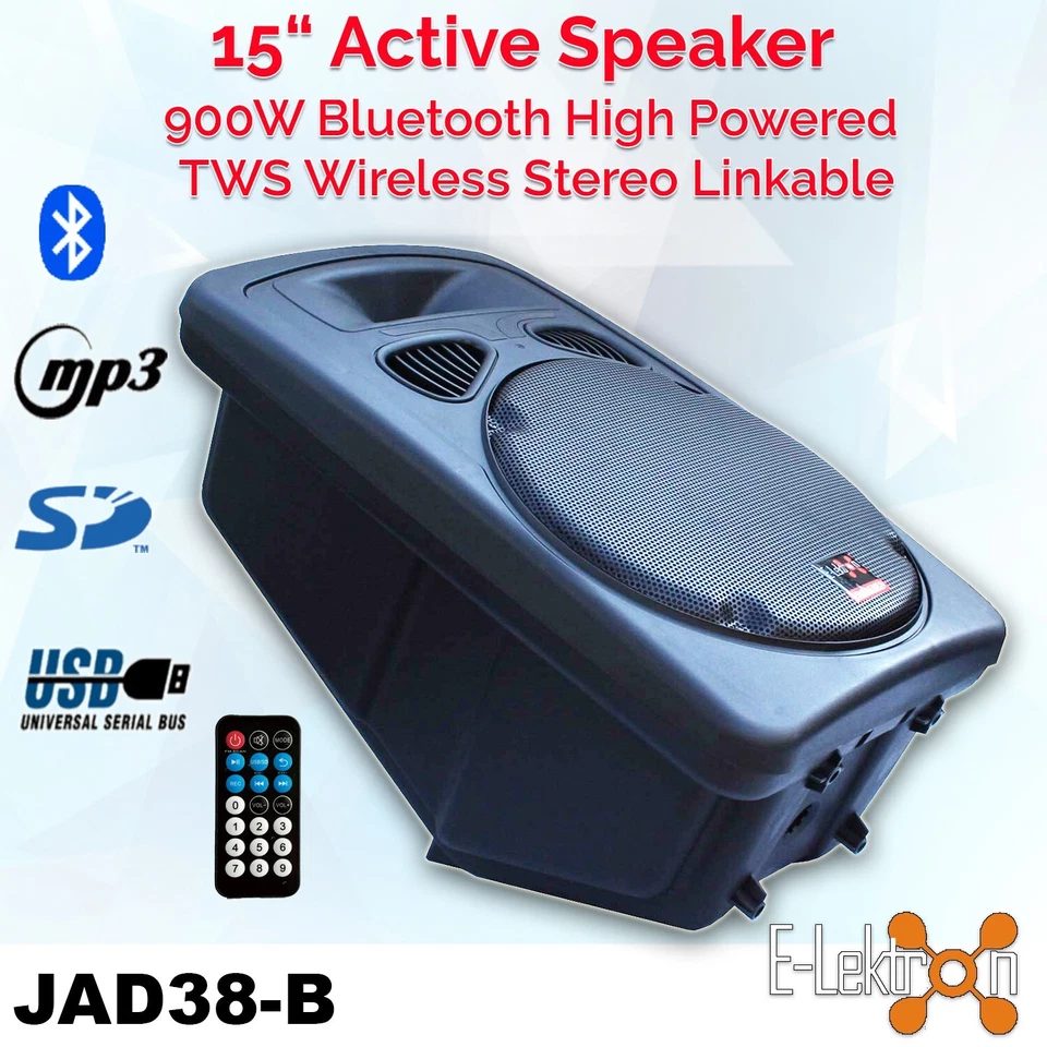 E-Lektron Trinity 822 2600W Bluetooth PA Speaker System 2X12" + 18" Sub Stands - image 3 of 4