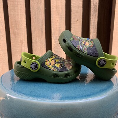 Crocs Kids Toddler TMNT Turtles Slingback Sandals Clogs Green Boys 4 C- Mint