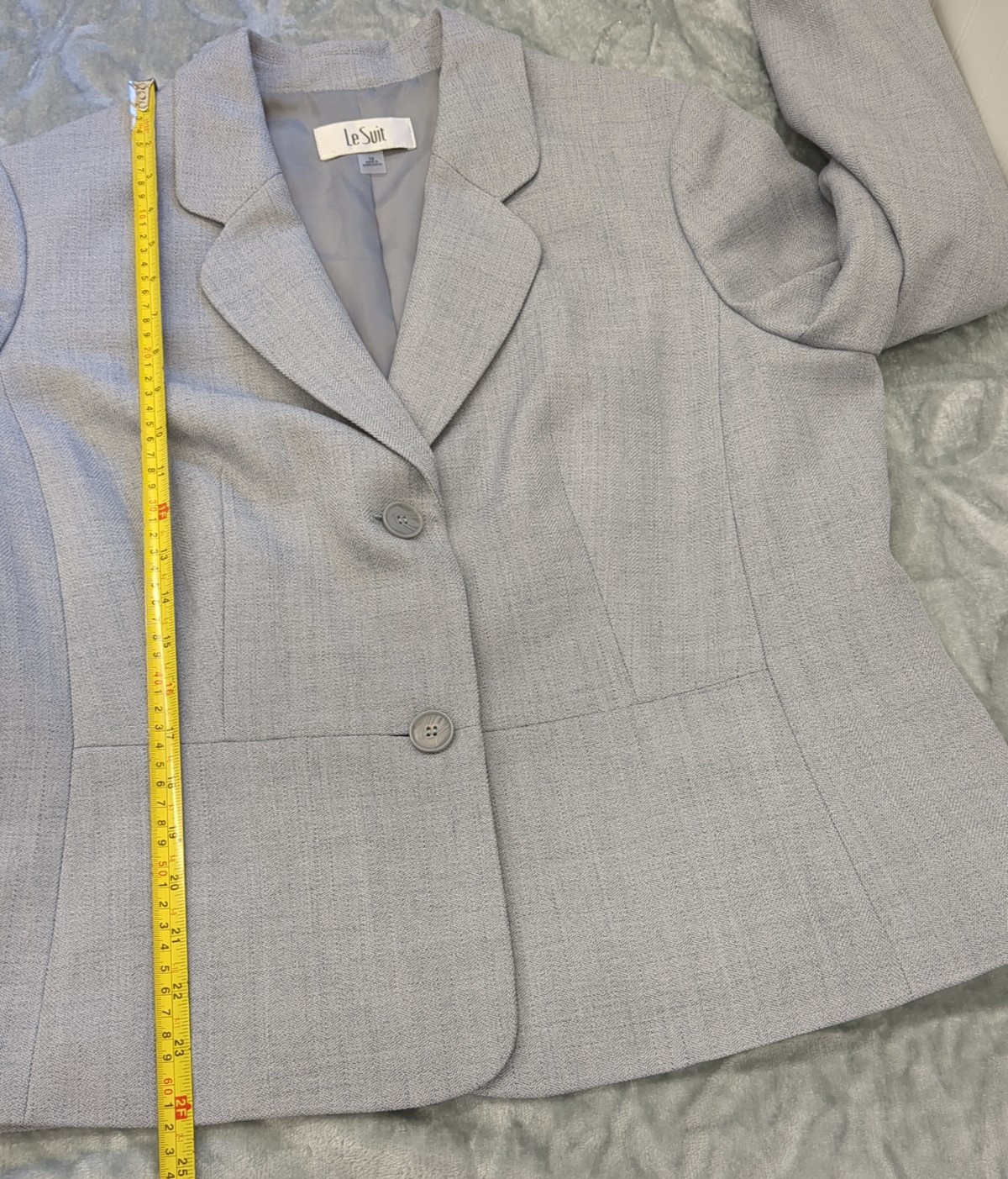 Le Suit Plus Women's Herringbone 2PC Pant Suit Heather Grey, Sz-16