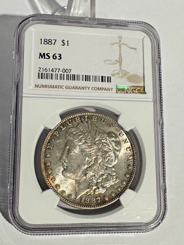 1887 Morgan Dollar Graded MS63 by NGC. Beautiful Rim Toning both sides see video