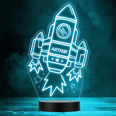 Weltraum Fan Rakete Sterne personalisiert Geschenk jede Farbe LED Lampe Nachtlicht