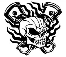 Piston Skull large novelty vinyl sticker car van lorry window decal bonnet