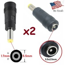 2-Pack DC Power 5.5x2.5mm Female Jack to 5.5x1.7mm Male Plug Converters E 
