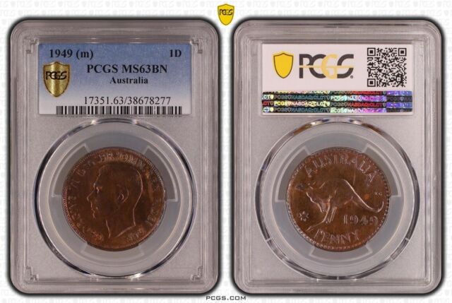 1949(m) Australian Penny PCGS Graded MS63BN - Gold Shield