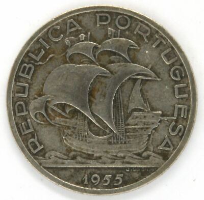 1955 Republica Portugal 10 Escudos  0.8350 Silver Coin KM# 586