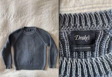 Drake's Sweater Knit Pullover Size M Gray Mohair Cotton Blend Men's Vintage