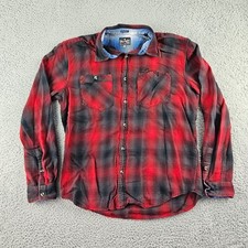 Wrangler Shirt Mens Medium Red Gray Plaid Long Sleeve Button Up Flannel Regular