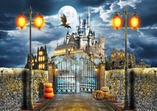 10x8ft Retro Castle Haunt House Halloween Scene Photo Background Vinyl Backdrop