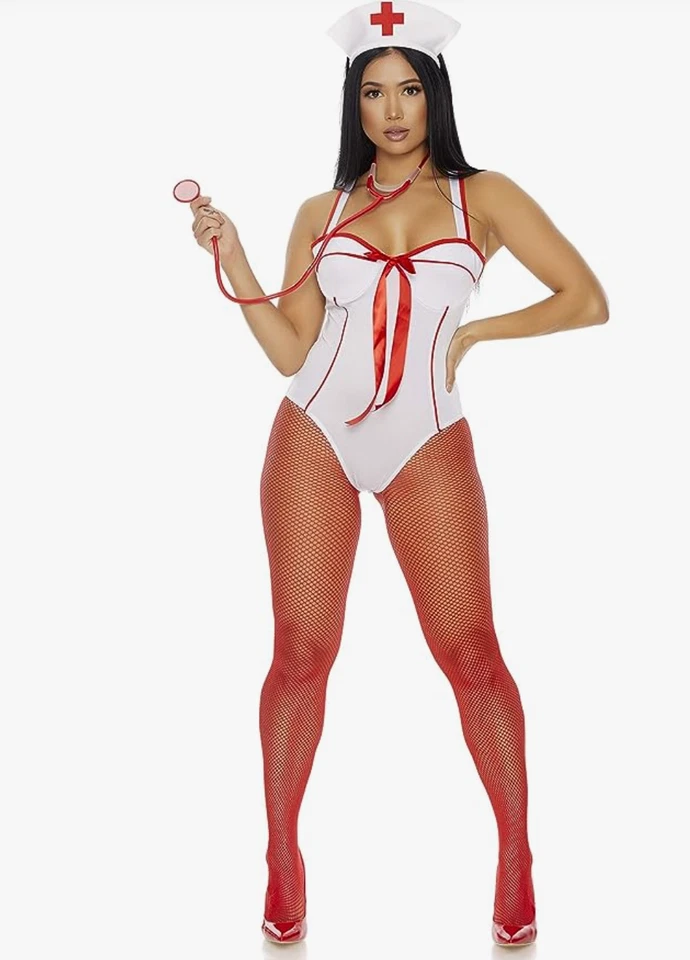 Sexy Forplay In Perfect Health Nurse White Bodysuit Costume 558754 - Image 3 of 4