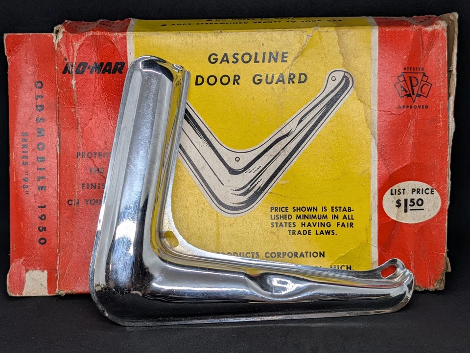 NOS 1950 OLDSMOBILE 98 GAS COMBUSTIBLE PROTECTOR PUERTA MOLDURA GUARDABARROS ADORNO Foto 2 de 4