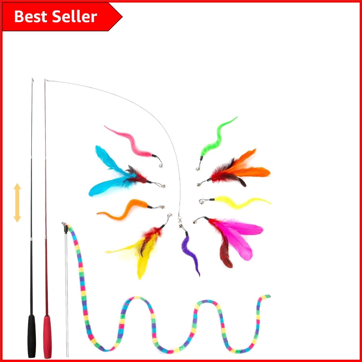 Ultimate Interactive Cat Feather Teaser Set - 3 Wands, 9 Refills & Hooks