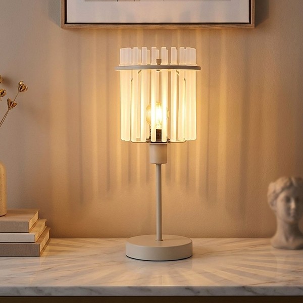 Tischleuchte Tischlampe Schlafzimmerleuchte Leselampe GlasstäBe Sandfarben Led-image